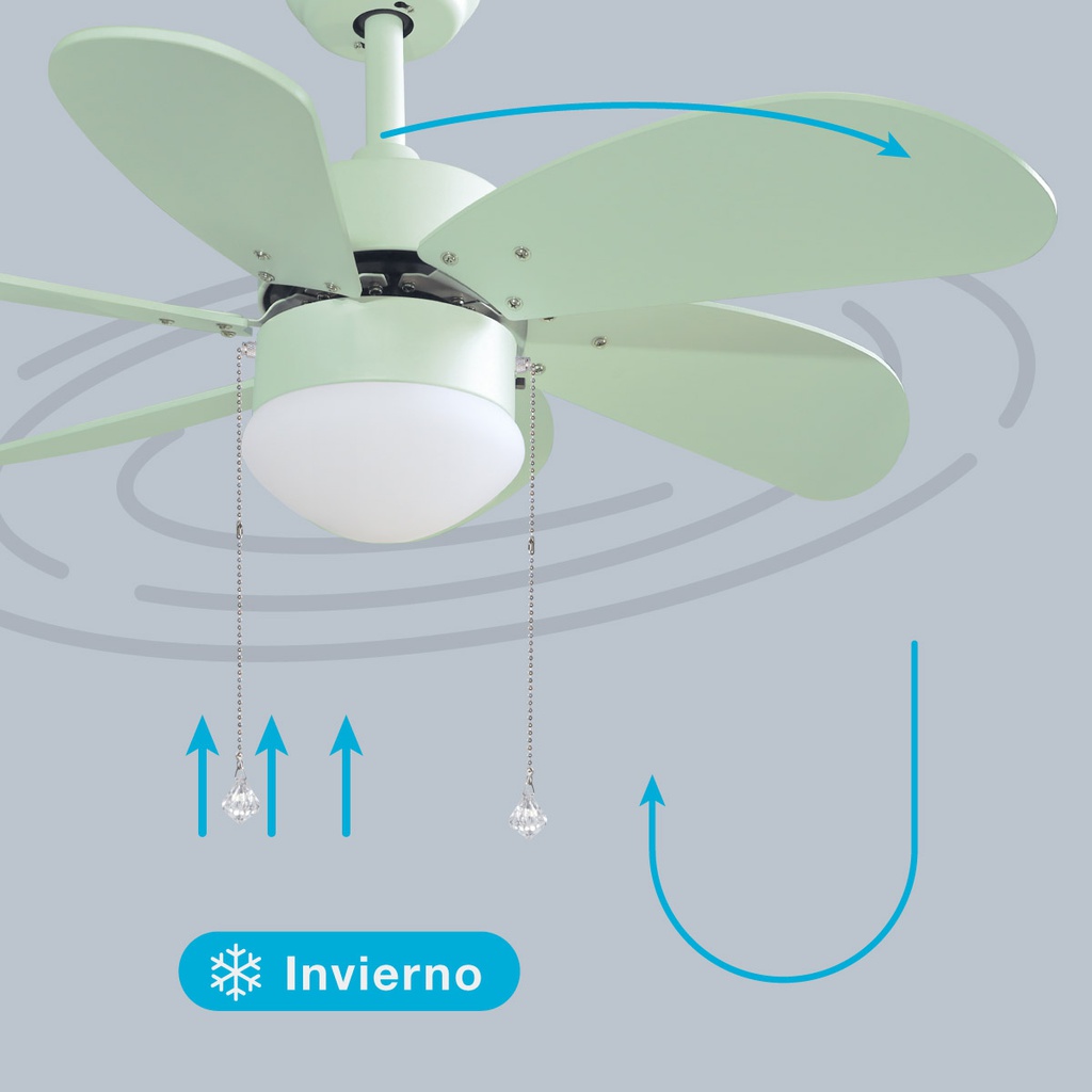 Ventilador techo Larde 2xE27 Ø82 6 aspas DC Verde