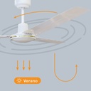 Ventilador techo Saltok con mando Ø132 3 aspas Blanco