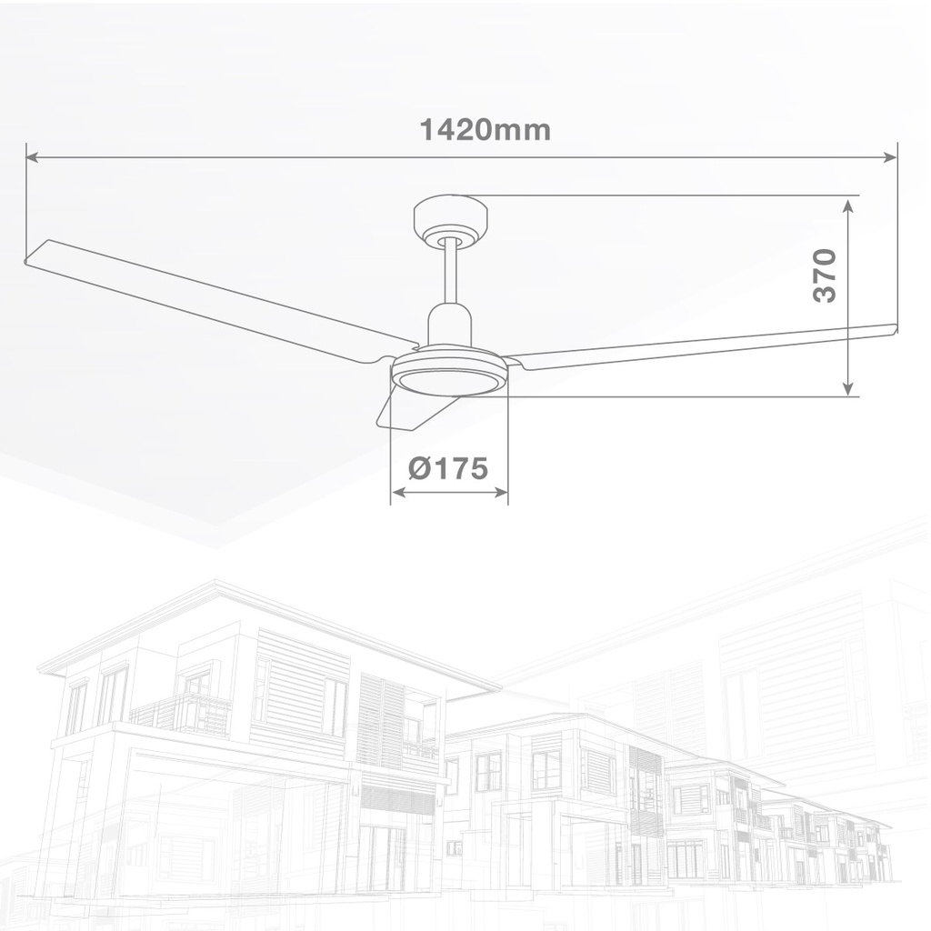 Ventilador techo Saltok con mando Ø132 3 aspas Blanco