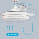 Ventilador techo Buccheri con luz CCT regulable y mando Ø107 3 aspas retráctiles DC Blanco