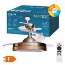 Ventilador techo Lugela con luz CCT regulable y mando Ø107 3 aspas retráctiles DC Dorado