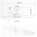 Ventilador techo Misstreta con luz CCT regulable y mando Ø132 3 aspas DC Blanco