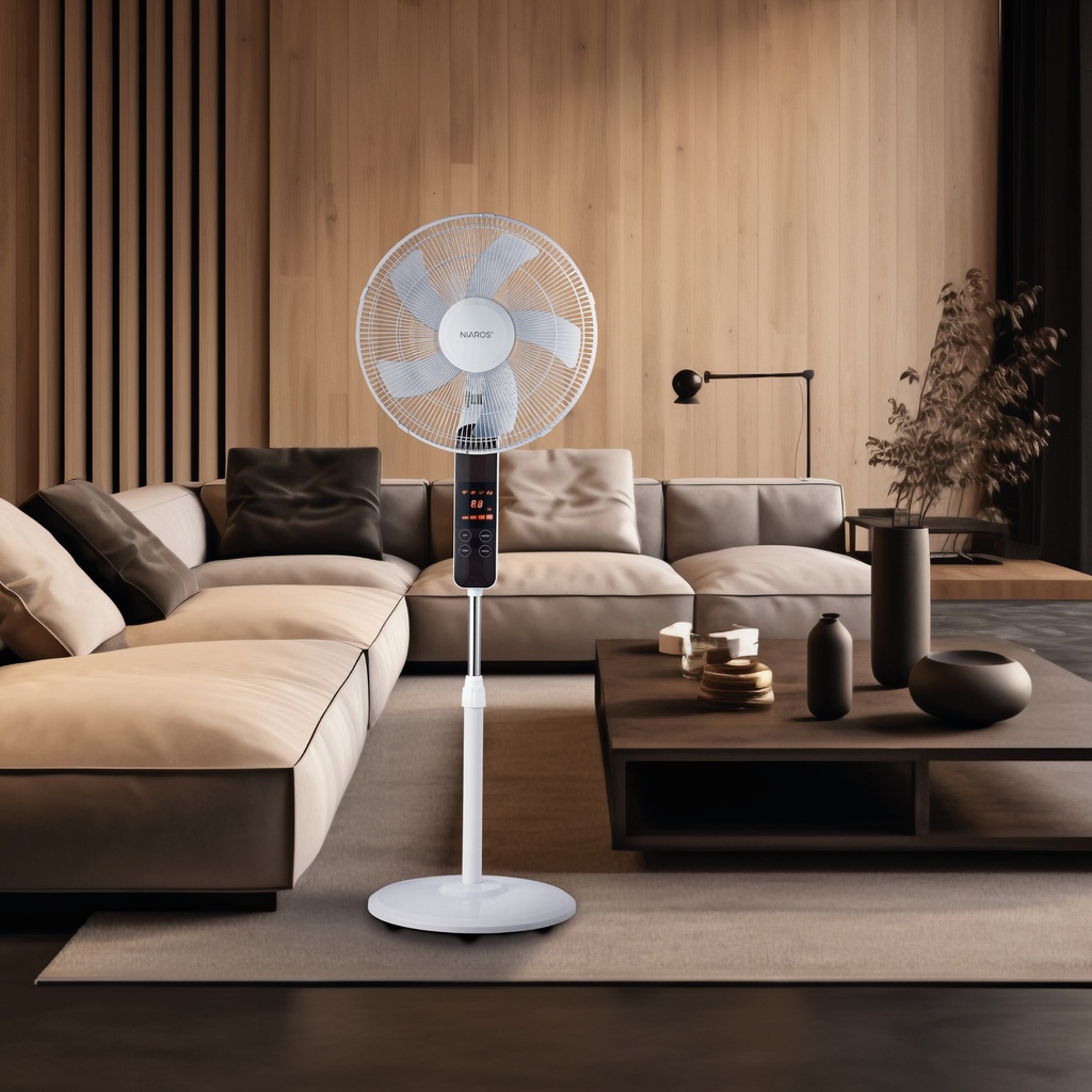 Ventilador de pie Tehri con mando y temporizador Ø43cm 30W motor DC Blanco