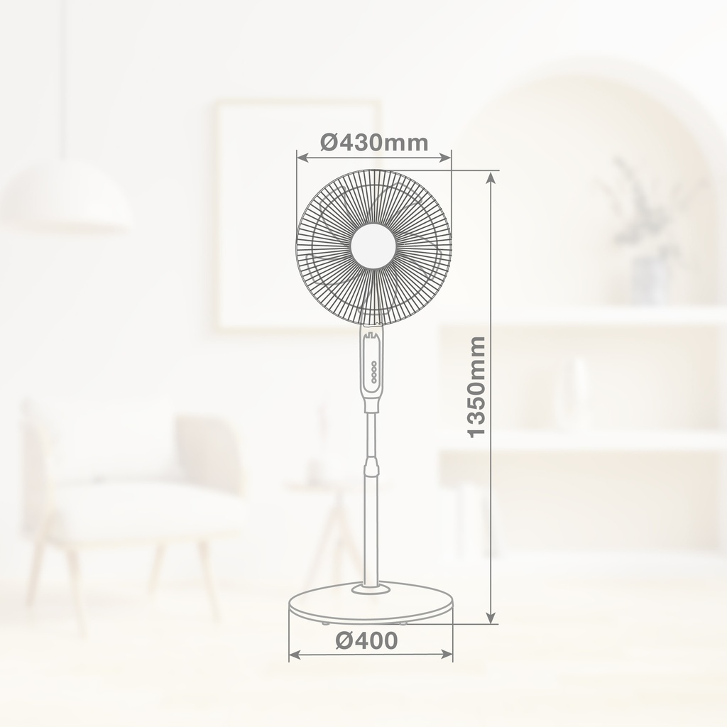 Ventilador de pie Tehri con mando y temporizador Ø43cm 30W motor DC Blanco