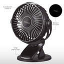 Mini ventilador USB tipo clip Fune 3W Negro