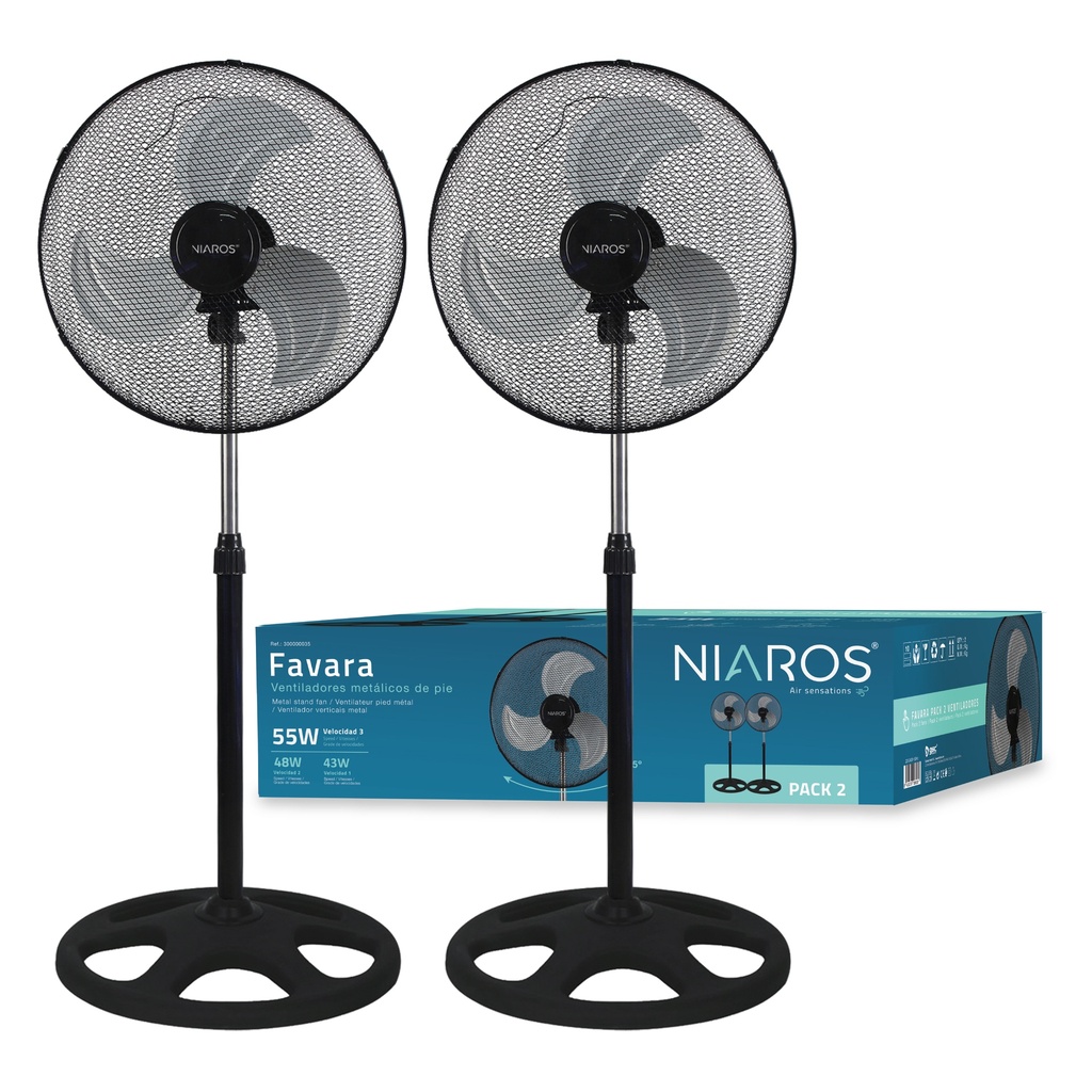 Pack 2 ventiladores metálicos de pie Favara Ø50cm 55W Negro