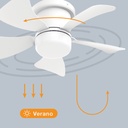 Mini ventilador techo Oristán con luz CCT regulable y mando Ø40 5 aspas DC Blanco 
