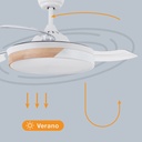 Ventilador techo Likasi con luz CCT regulable y mando Ø107 3 aspas retráctiles DC Blanco