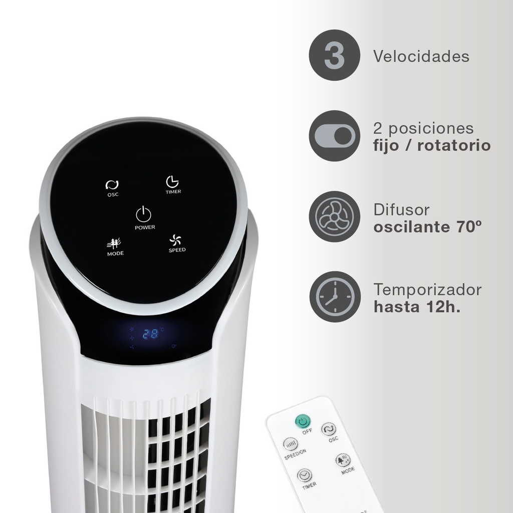 Ventilador de torre Kodima con mando 45W Blanco