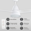 Ventilador techo Kidau con luz CCT regulable y mando Ø93 3 aspas Blanco