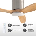 Ventilador techo Kasama con luz CCT regulable y mando Ø132 3 aspas DC Níquel