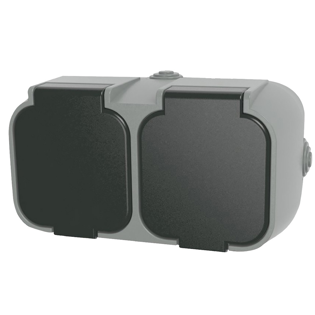 Base doble sucko de superficie IP54 Negro - 6u caja exp