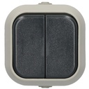 Doble interruptor de superficie  IP54 Negro - 6u caja exp