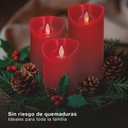 Pack 3 velas decorativas LED de cera 100 - 120 - 150mm Rojo