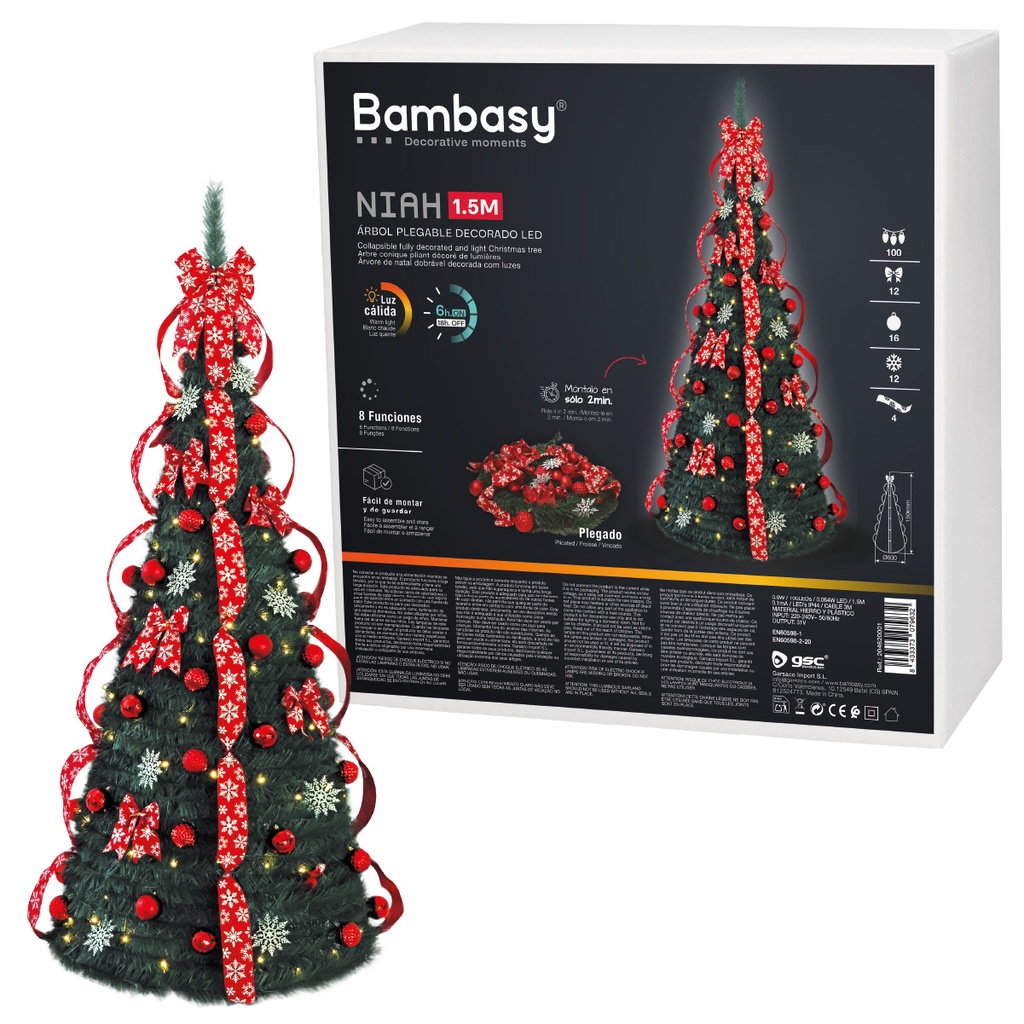 Árbol de navidad plegable decorado con luces Niah 1,5M