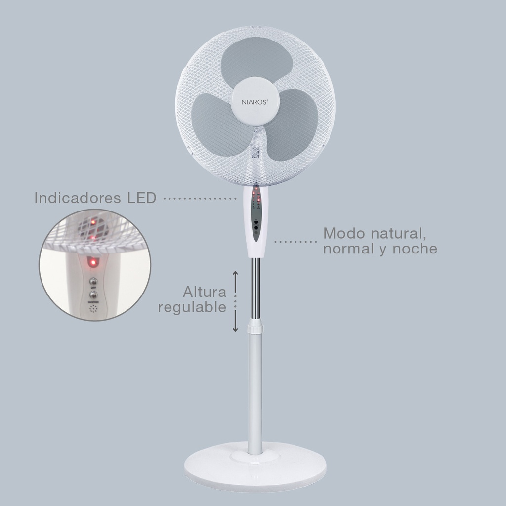 Ventilador de pie Riesi con mando y temporizador Ø43cm 45W Blanco