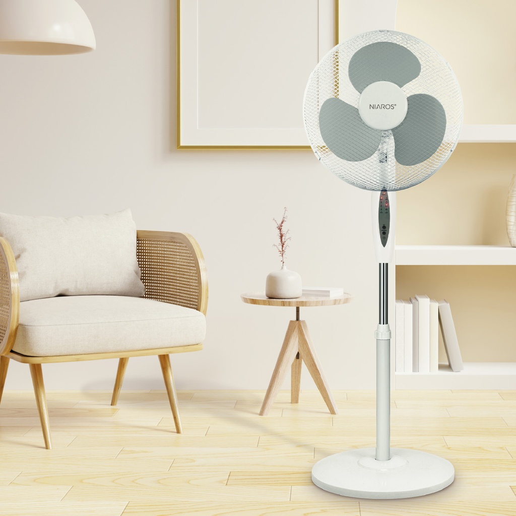 Ventilador de pie Riesi con mando y temporizador Ø43cm 45W Blanco