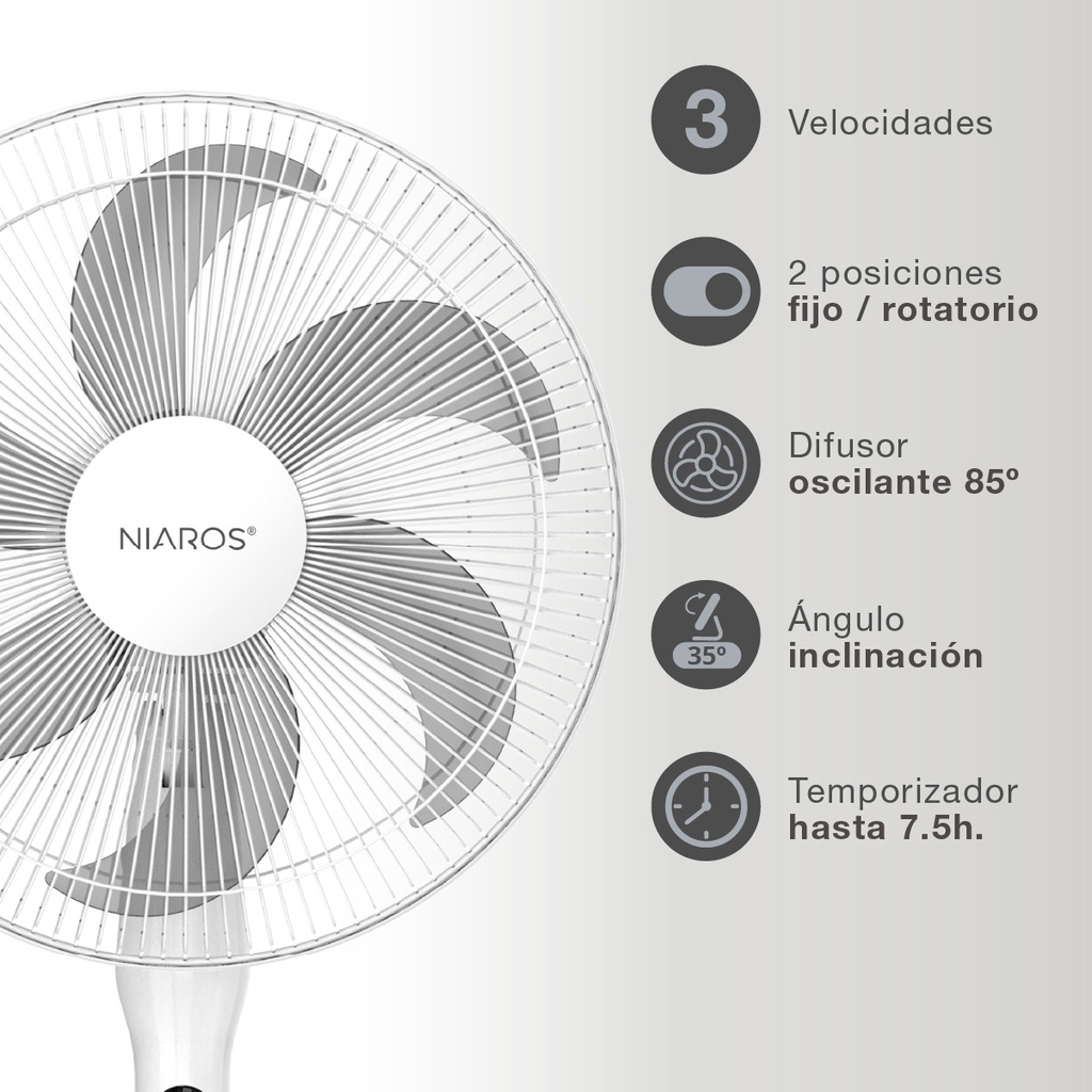 Ventilador de pie Sortino con mando y temporizador Ø43cm 65W Blanco