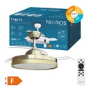 Ventilador techo Lugela con luz CCT regulable y mando Ø107 3 aspas retráctiles DC Dorado