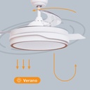 Ventilador techo Lentini con luz CCT regulable y mando Ø107 3 aspas retráctiles DC Blanco