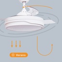 Ventilador techo Lentini con luz CCT regulable y mando Ø107 3 aspas retráctiles DC Blanco