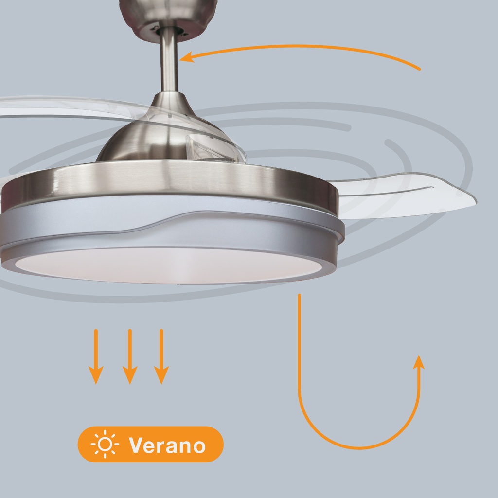 Ventilador techo Lentini con luz CCT regulable y mando Ø107 3 aspas retráctiles DC Níquel