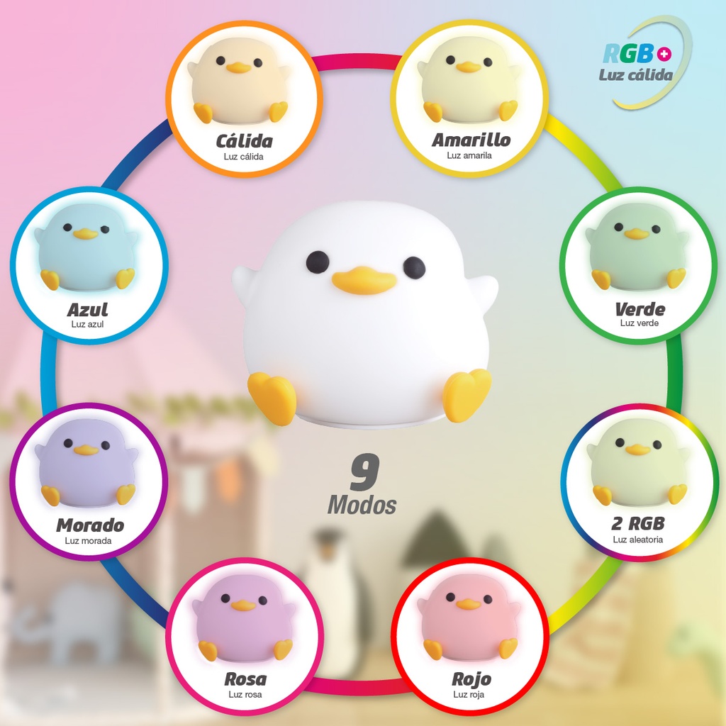 Luz de noche infantil LED Pollito 1W RGB batería recargable 