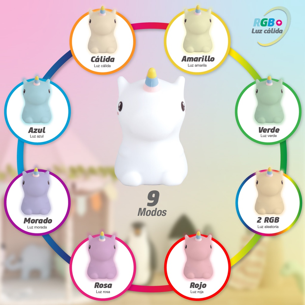 Luz de noche infantil LED Unicornio 1W RGB batería recargable 