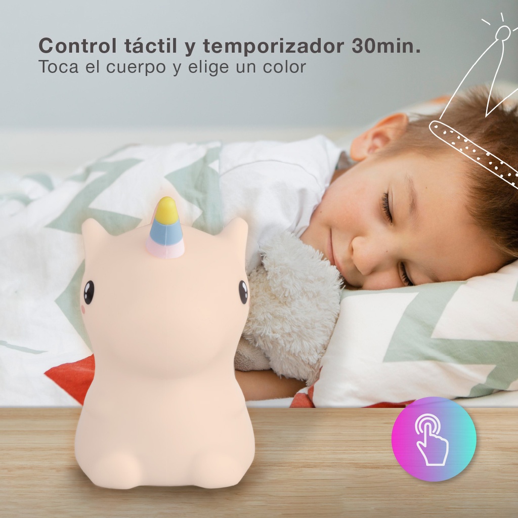 Luz de noche infantil LED Unicornio 1W RGB batería recargable 