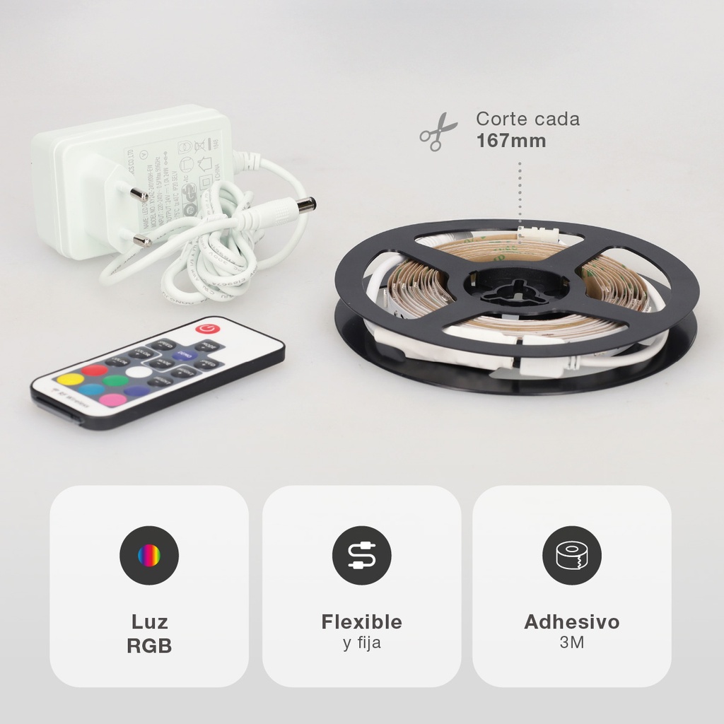 Kit 3M Tira de LED 7,2W/M IP20 RGB preparado
