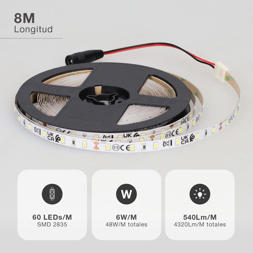 Kit 8M Tira de LED 6W/M IP20 6000K-6500K preparado