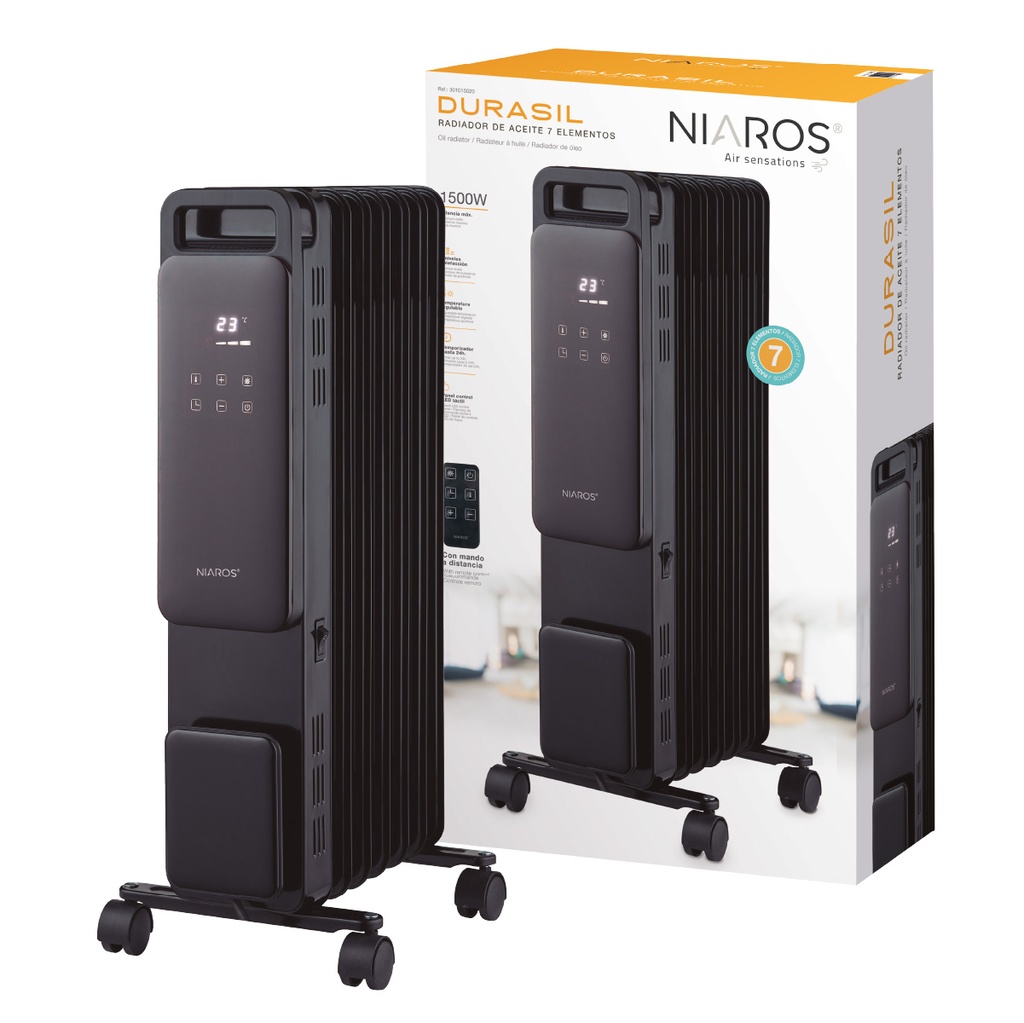 Radiador de aceite 7 elementos Durasil con mando Máx. 1500W