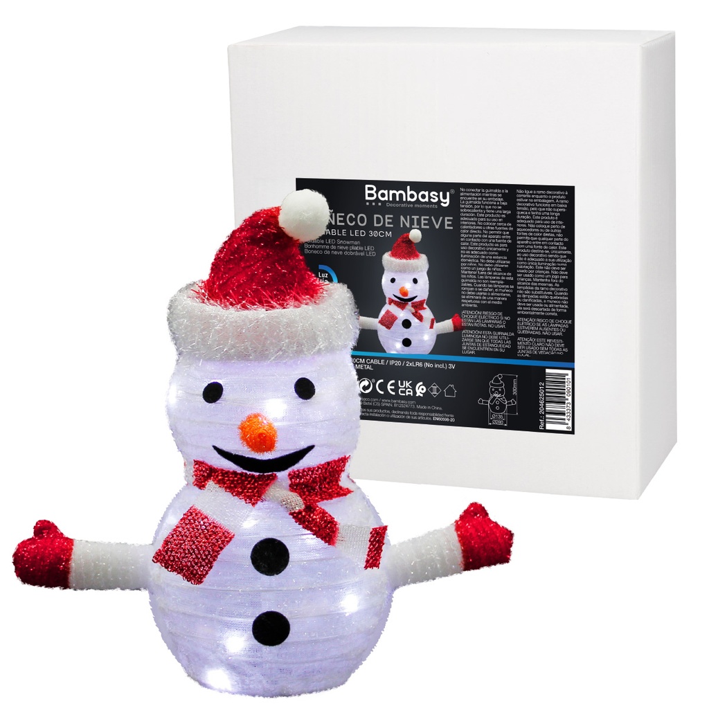 Muñeco de nieve plegable LED 300mm Luz fría