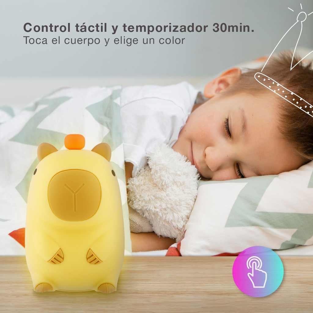 Luz de noche infantil LED Capibara 1W RGB batería recargable