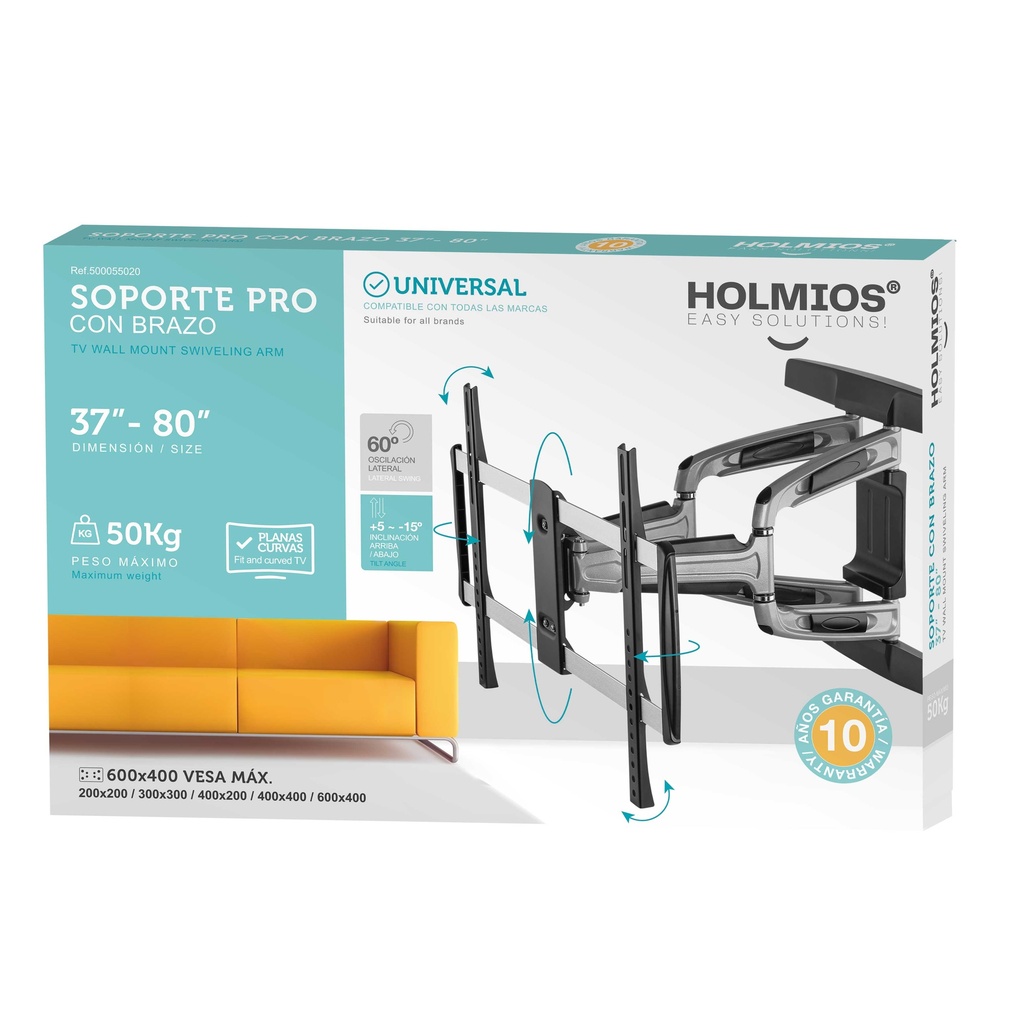 Soporte PRO de TV con brazo 37" - 80" doble Aluminio