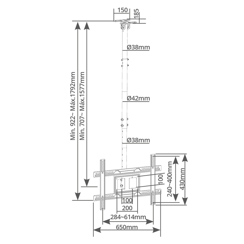Soporte techo giratorio con doble pantalla para TV 43" - 86"