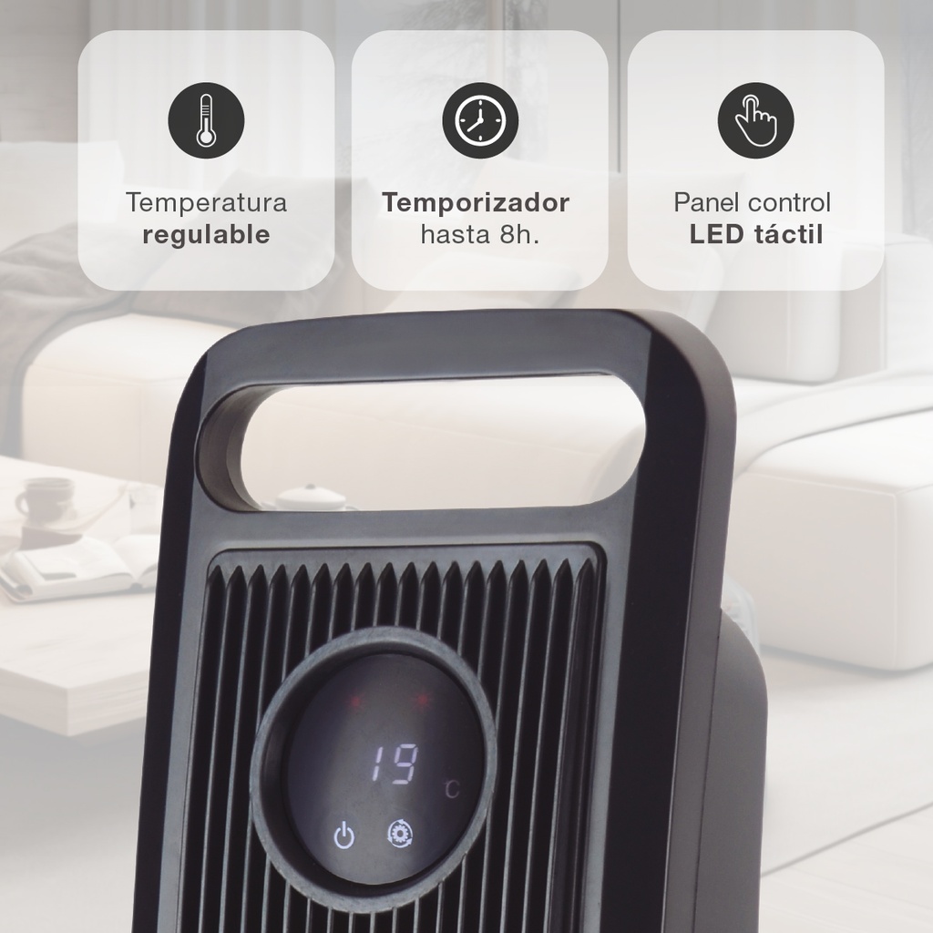 Calefactor eléctrico vertical giratorio cerámico Tanbar con mando y temporizador Máx. 2000W