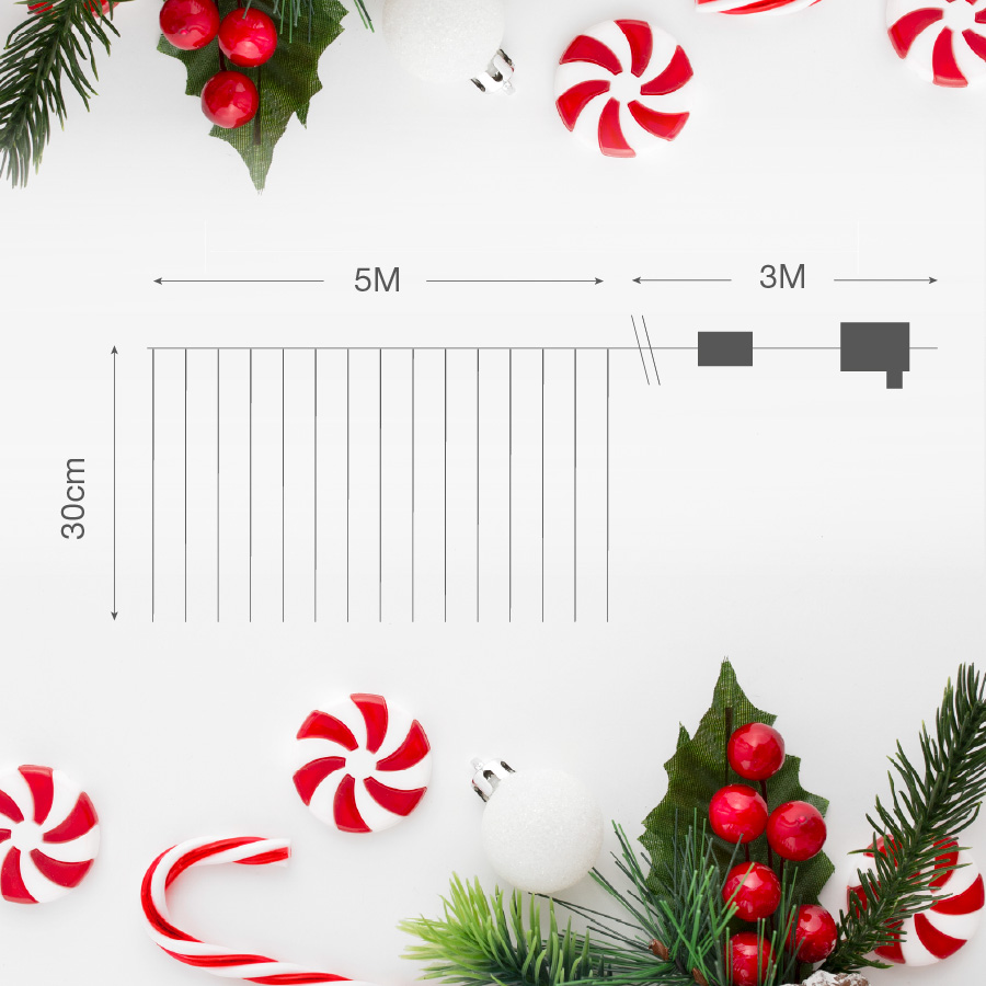 Cortina LED efecto lluvia de meteoros 3x0,3M Luz fría