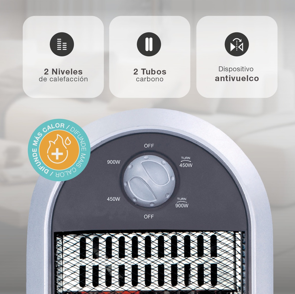 Estufa eléctrica giratoria tubos de carbono Mukah Máx. 900W