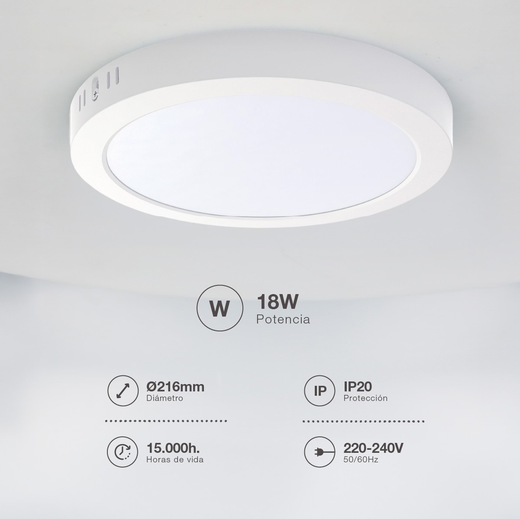 Downlight superficie LED redondo Tikan 18W 6500K Blanco - Libertina