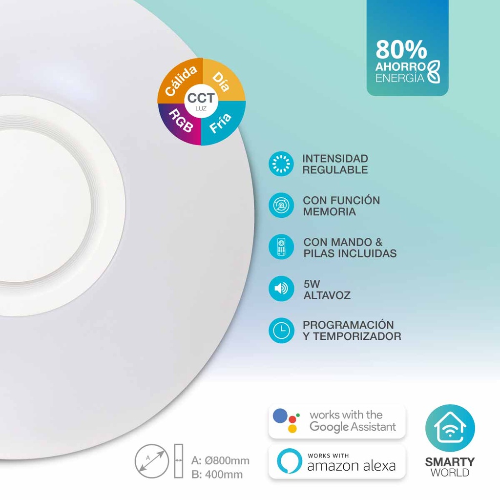 Plafón techo Paris con altavoz 24W RGB 3000-6500K regulable