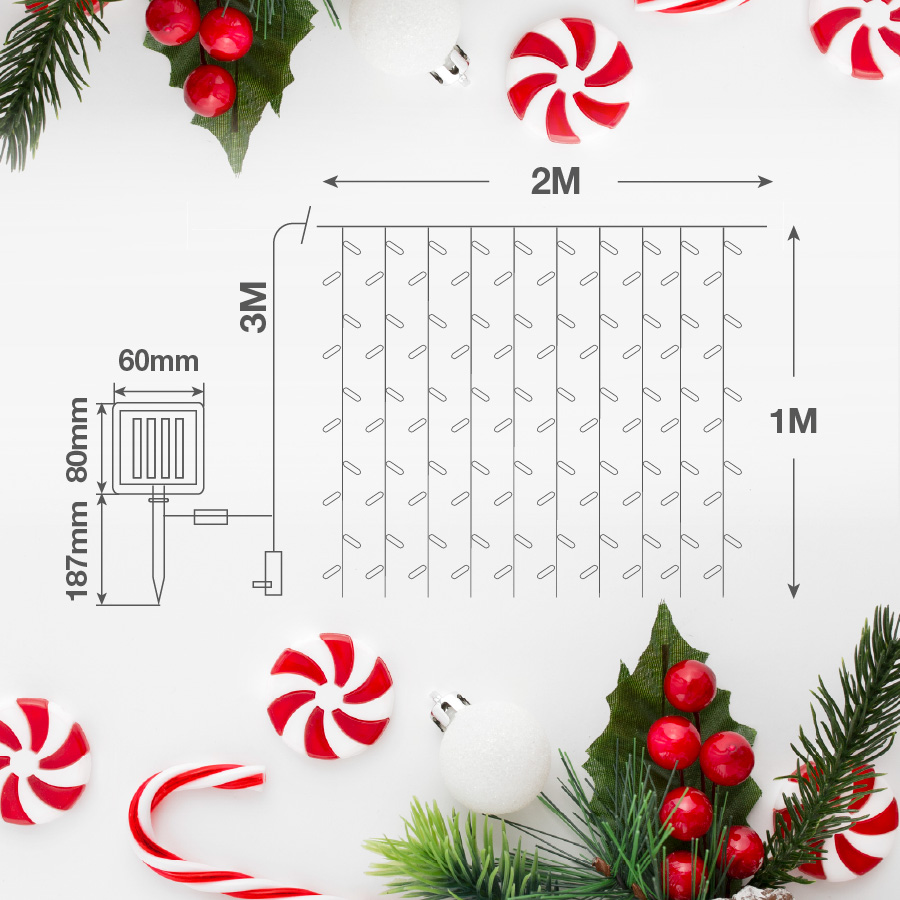 Cortina LED luminosa solar 2x1M Luz fría