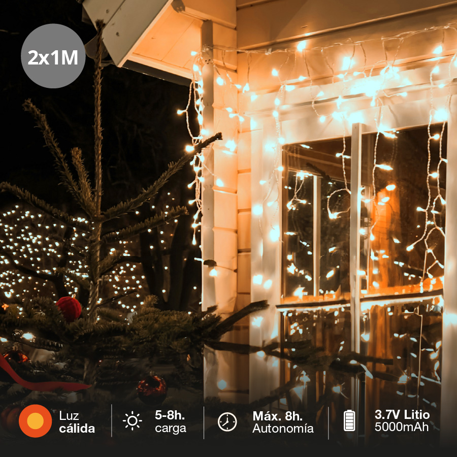 Cortina LED luminosa solar 2x1M Luz Cálida