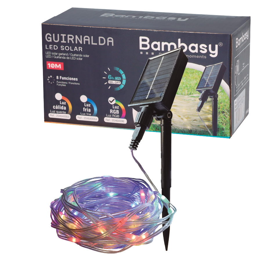 Guirnalda LED solar 10M 8 funciones RGB
