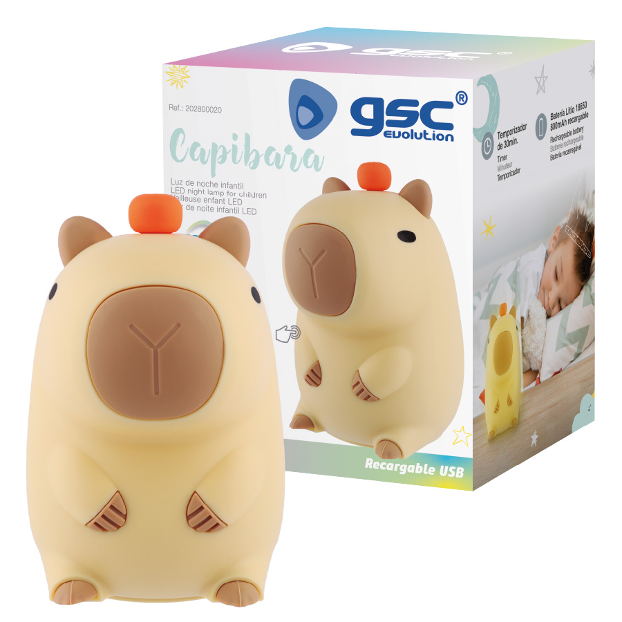 Luz de noche infantil LED Capibara 1W RGB batería recargable