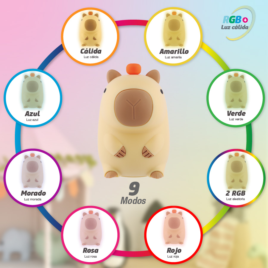 Luz de noche infantil LED Capibara 1W RGB batería recargable
