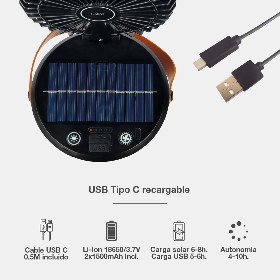 Mini ventilador solar Atabey con luz