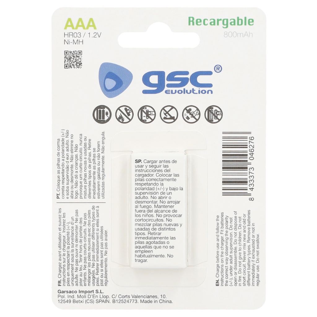 Pila recargable GSC Evolution HR03 (AAA) Blíster 2ud