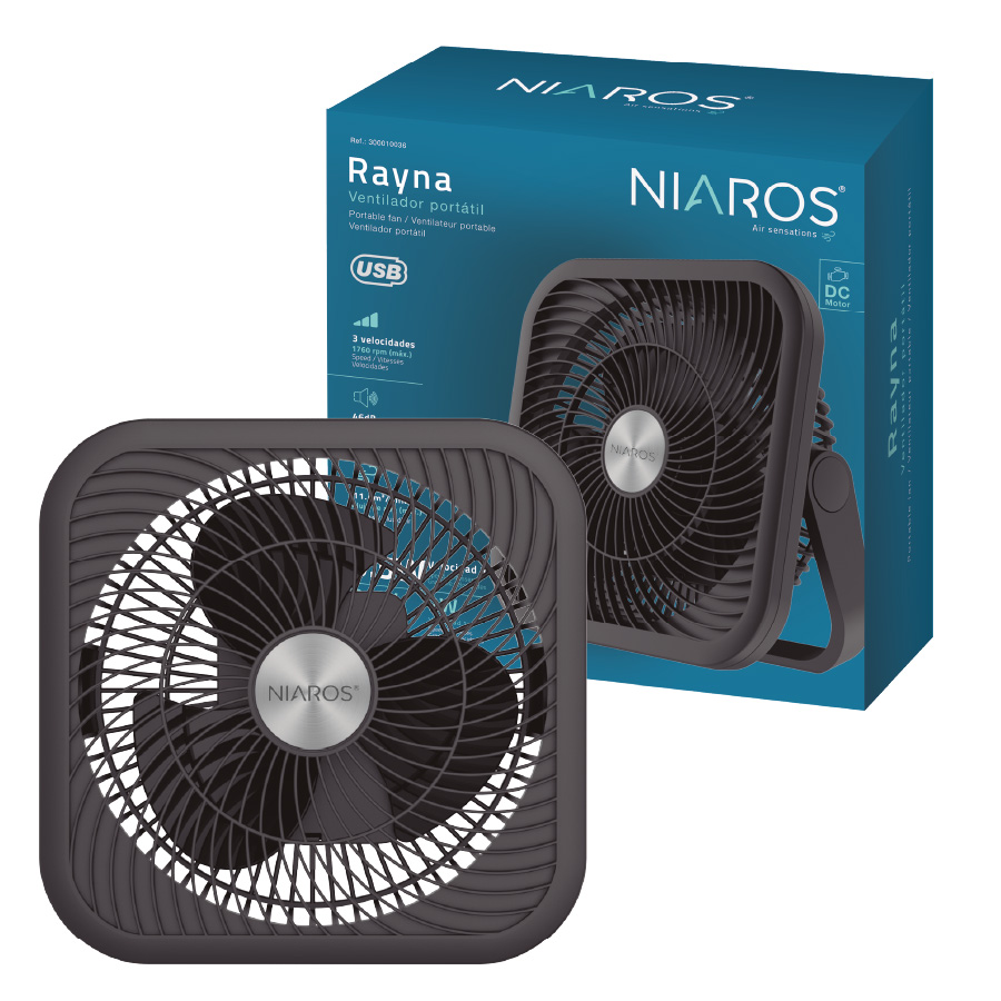 Ventilador portátil Rayna multifunción 25cm 9W Negro