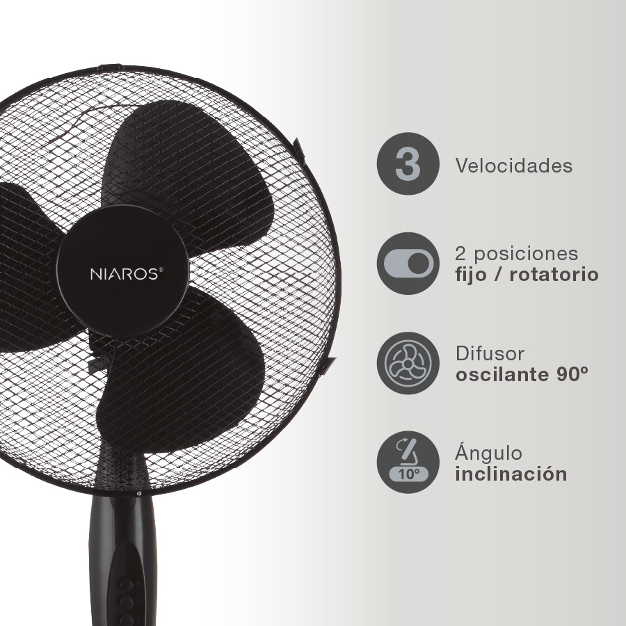 Ventilador de pie Nametil Ø43cm 45W Negro